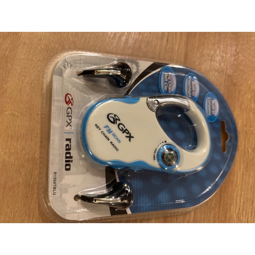 GPX FM Scan Key Chain Radio with Flashlight and Compass Blue White R1504TBLU NEW - Picture 7 of 7